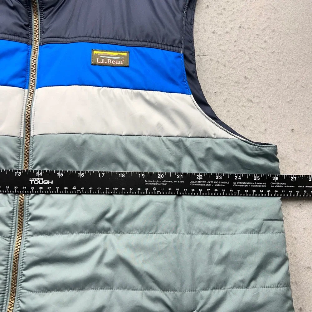 LL Bean Puffer Vest Mens XXL Blue Gray Colorblock Insulated Full Zip 513517